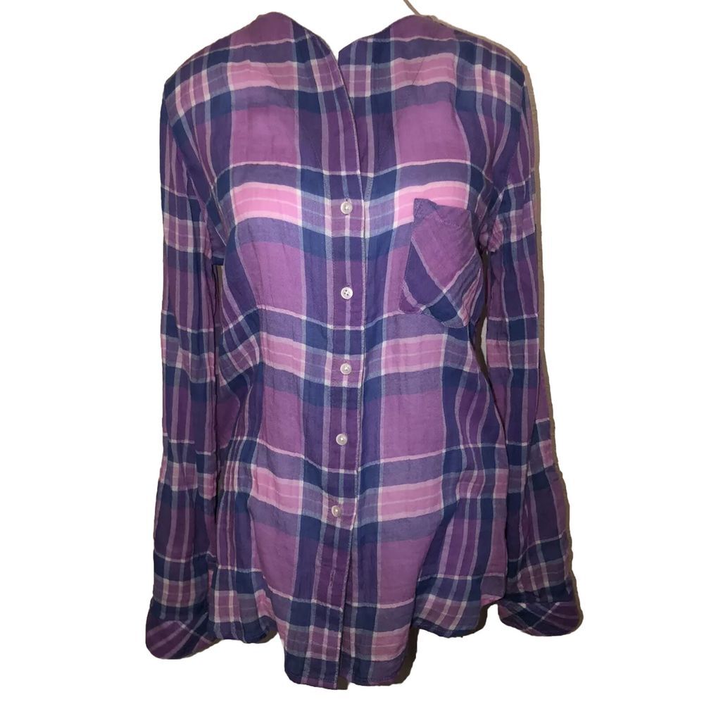 C&C California Rolled Sleeve‎ Arroyo Plaid Check Pocket Shirt Purple pink  S - Picture 2 of 9